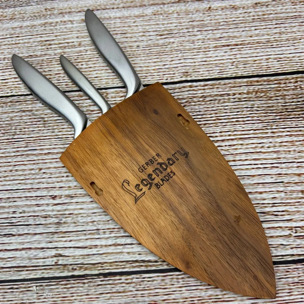 Gerber Legendary Blades Knife Set Wood Block Pixie‎ Durendal French Vintage